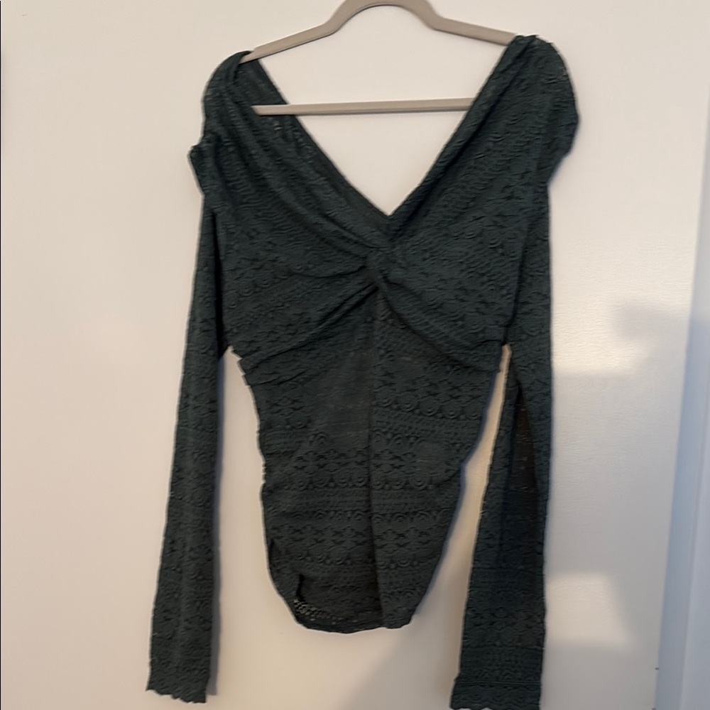 Free People Asymmetrical Green Long Sleeve Bodysuit